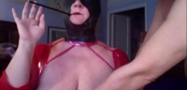  Augusta-  Blindfold, hood, public exposition, fucking and toy orgasm with holder